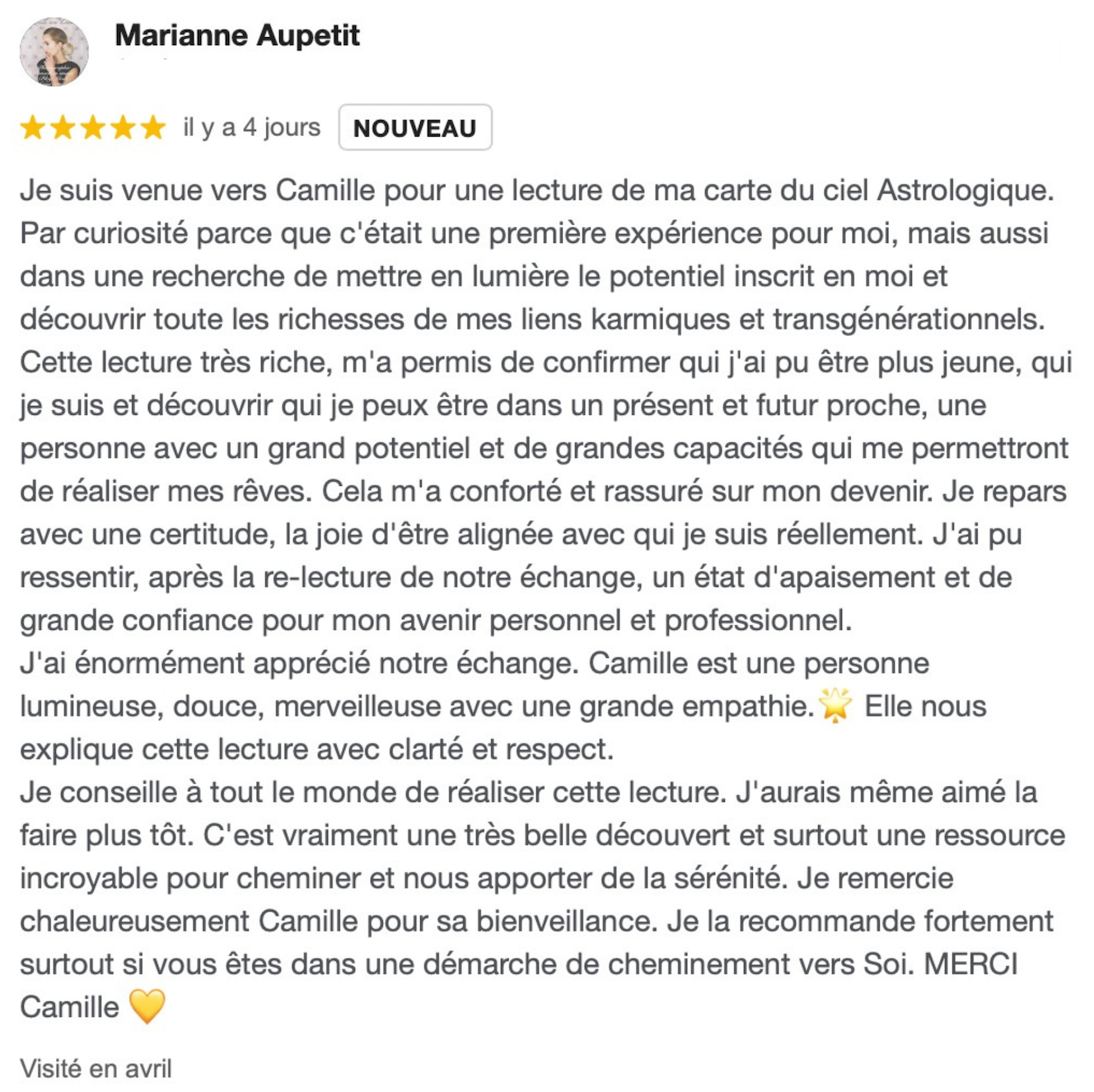 Avis Marianne-Camille Sarramea - Astrologue Paris